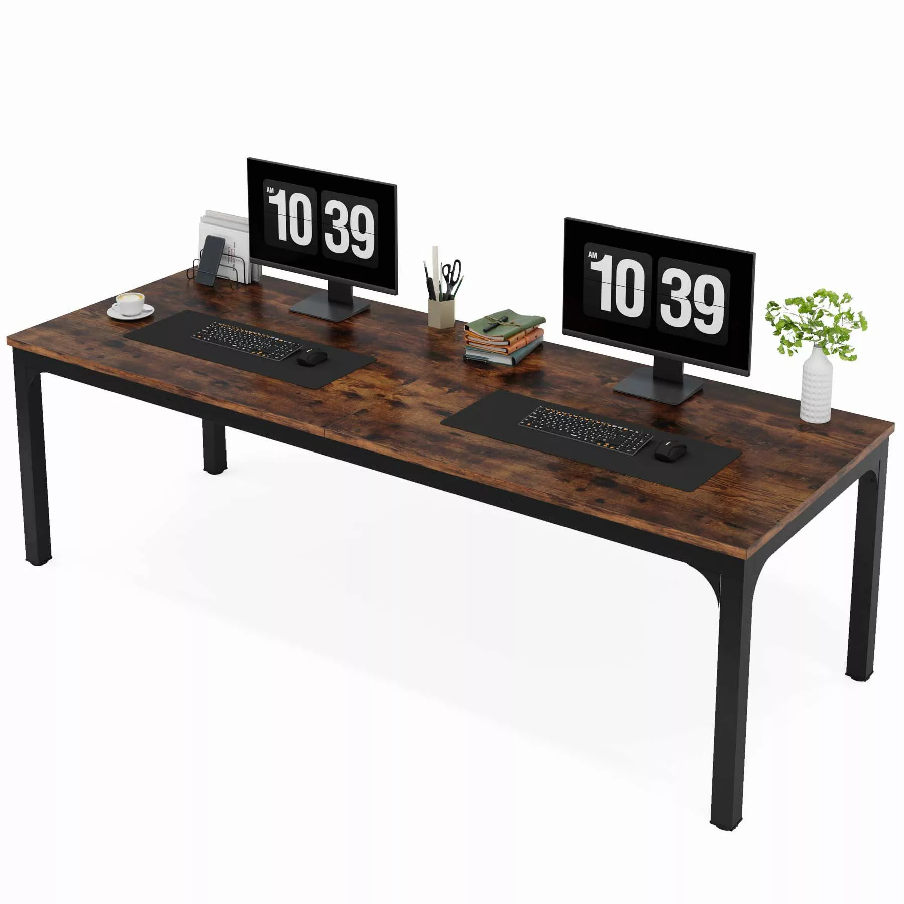 Tribesigns Computertisch 200x70x75cm, doppelter PC-Bürotisch, Braun/Weiß günstig online kaufen