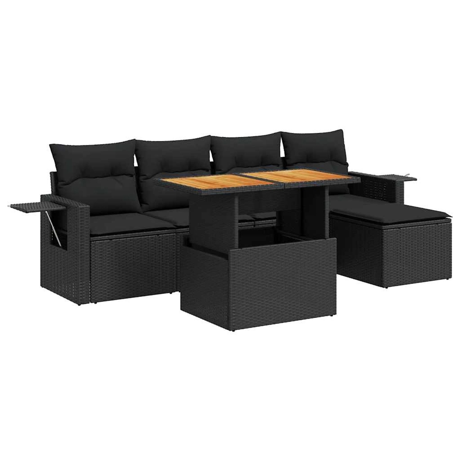 vidaXL 6-Tlg Garten-Sofagarnitur mit Kissen Schwarz Poly Rattan 3327135 günstig online kaufen