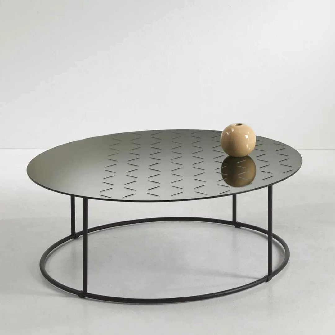 Wohnzimmer Tisch runde Form in Grau und Schwarz Spiegelglasplatte günstig online kaufen