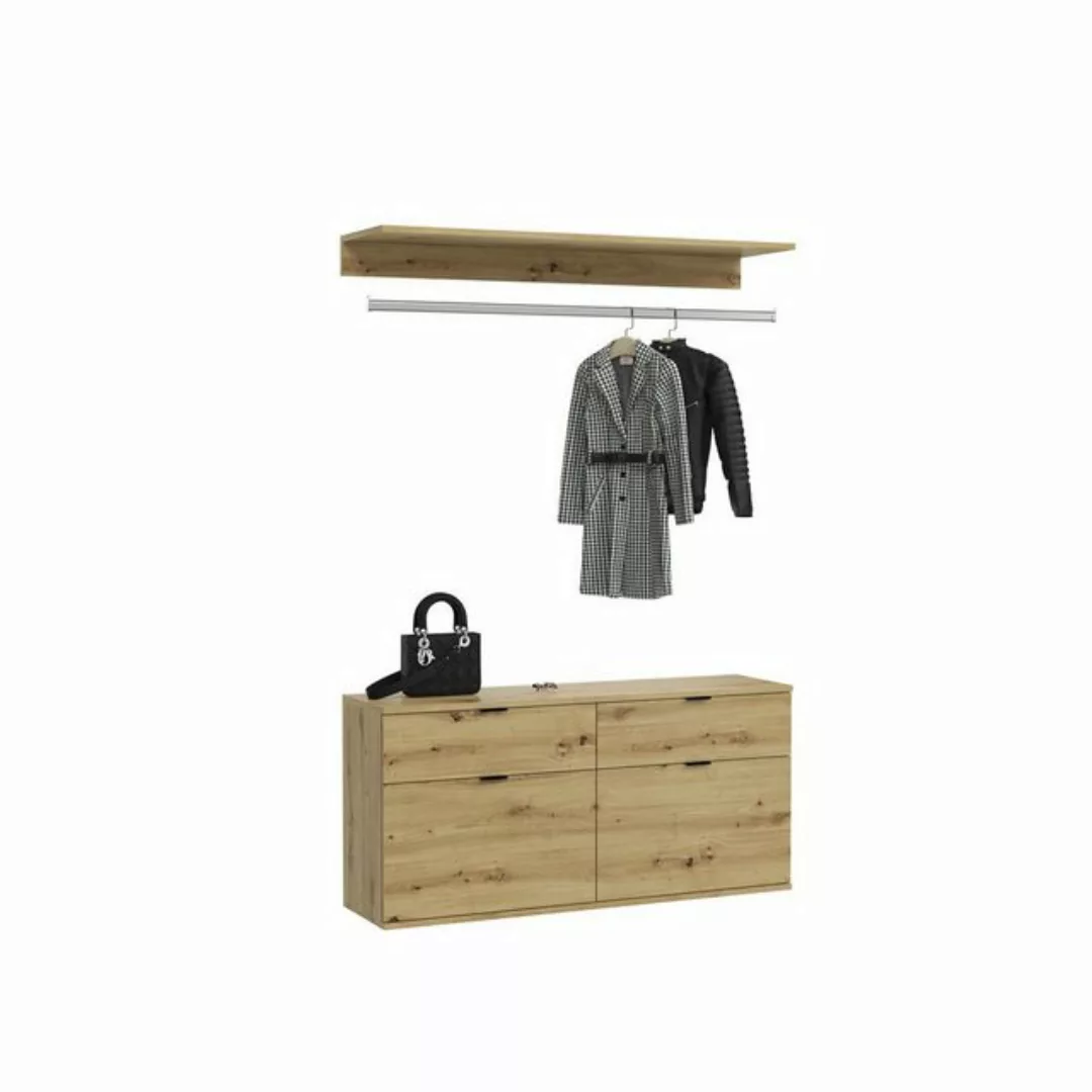 möbelvita Garderobenschrank Vision X Kommode + Garderobenstange B/H/T 121x6 günstig online kaufen