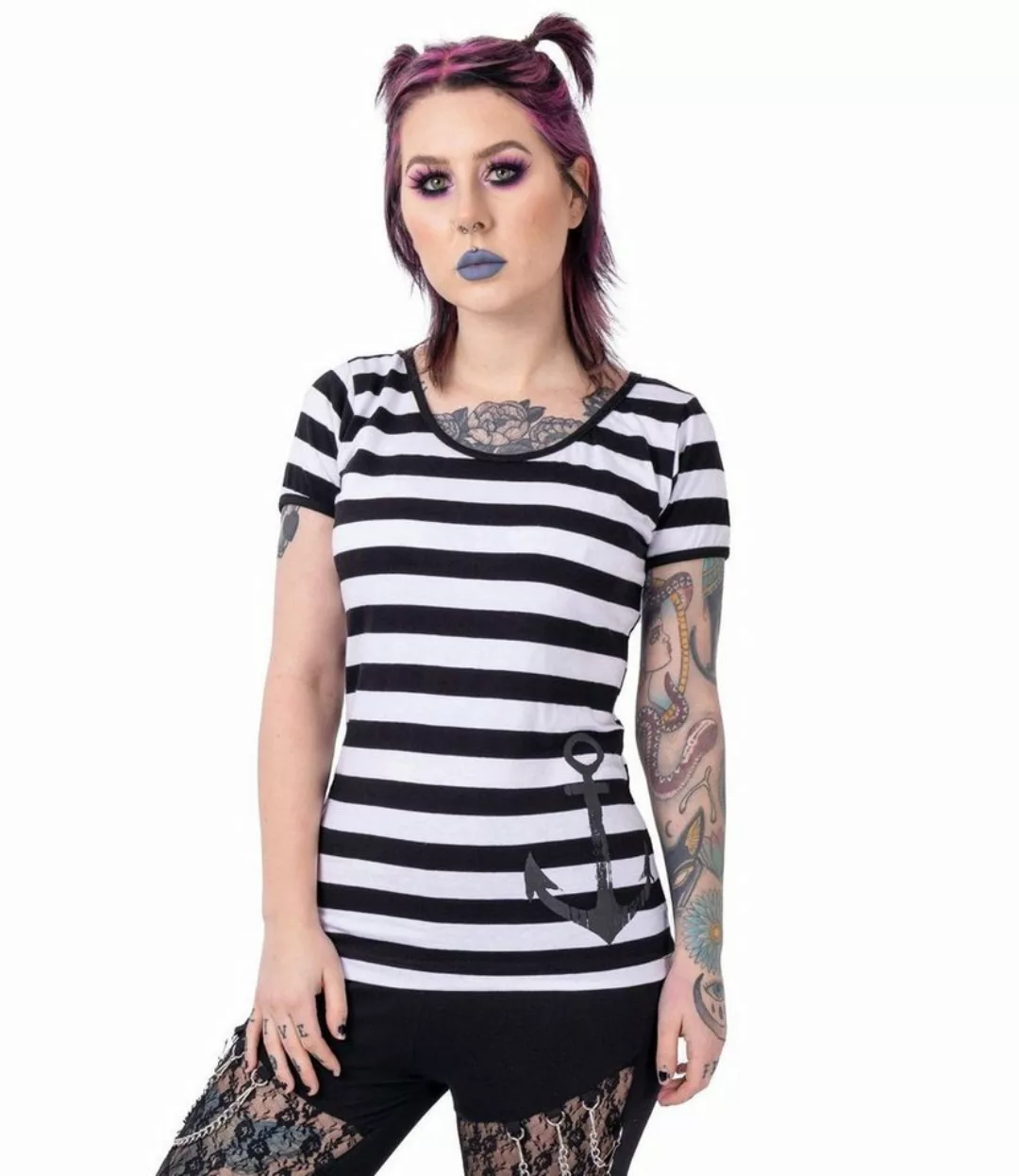 Rockabella Shirttop Elsie Anker Oberteil Schwarz Weiss Gestreift Sailor Shi günstig online kaufen