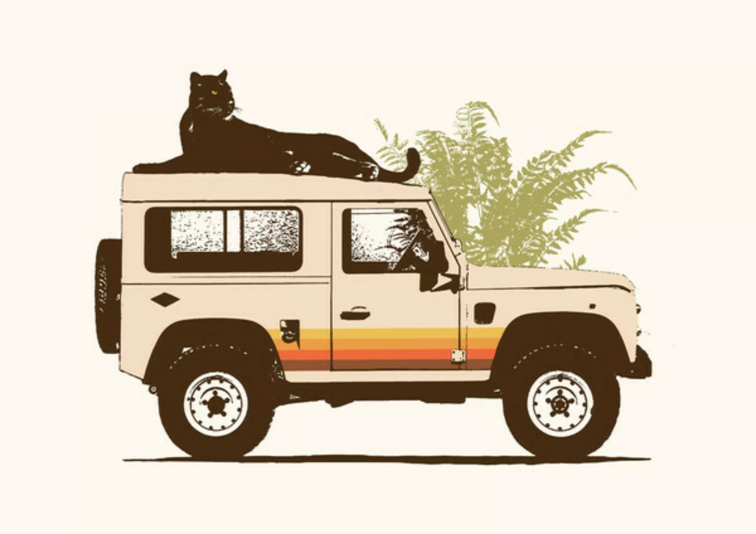 Poster / Leinwandbild - Schwarzer Panter Auf Einem Jeep günstig online kaufen