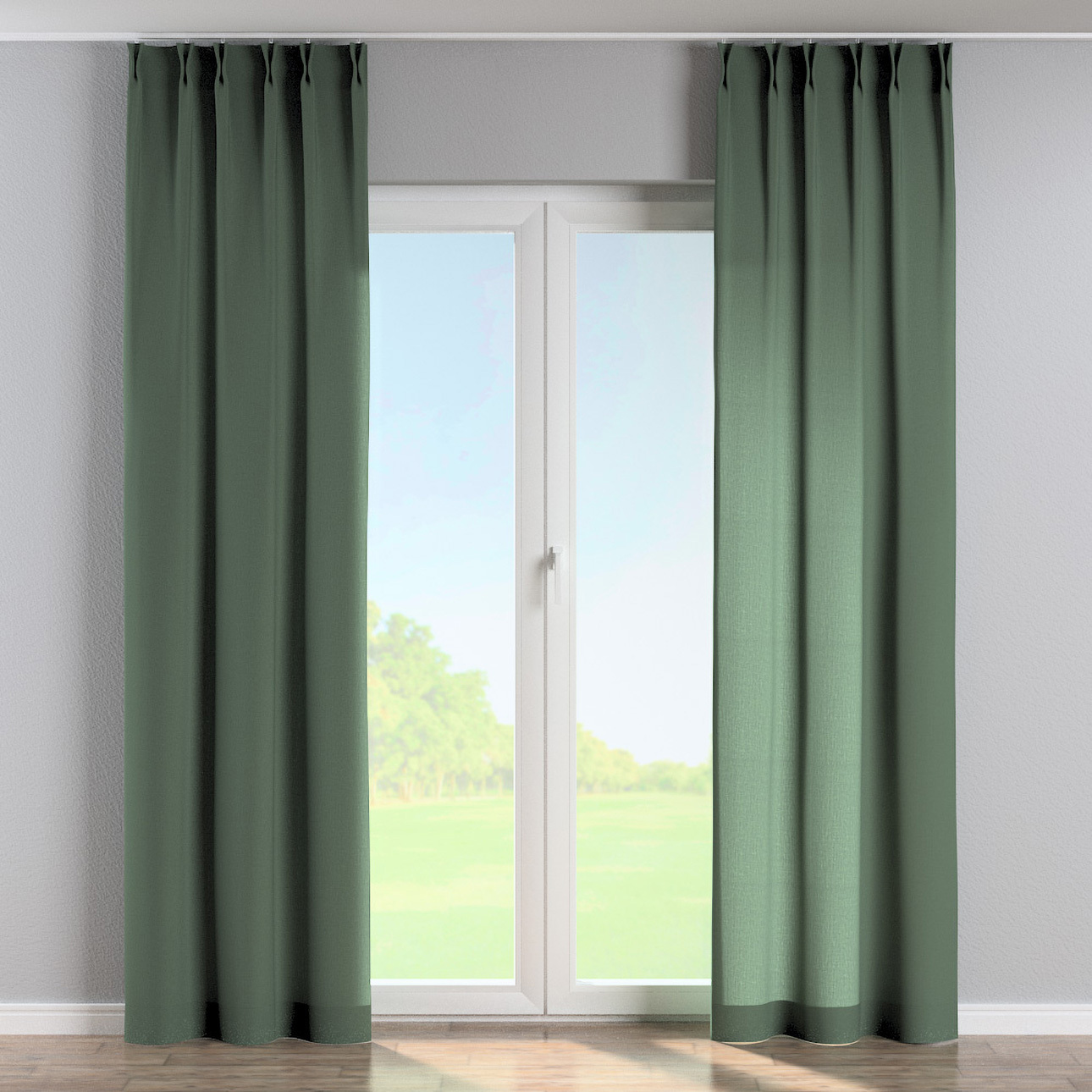 Vorhang mit flämischen 2-er Falten, grün, Leinen (159-08) günstig online kaufen