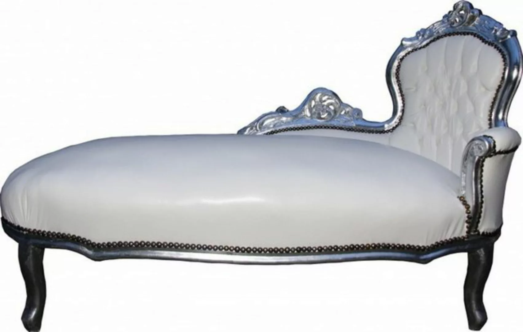 Casa Padrino Chaiselongue Barock Chaiselongue Weiß/Silber Lederoptik günstig online kaufen