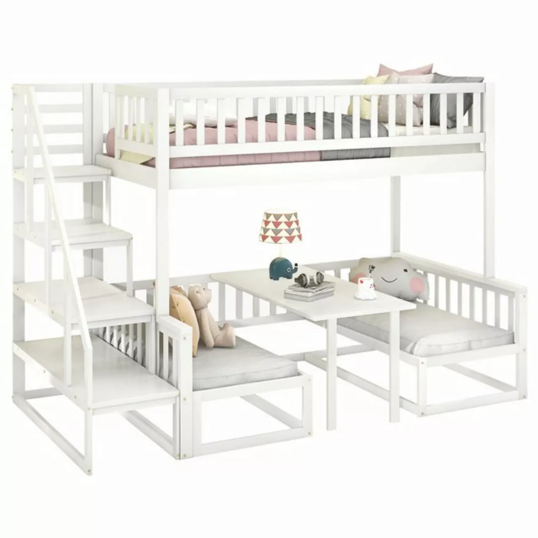 MODFU Etagenbett mit Treppe, mit verstellbarem Tisch, mit Holzsofa (Kinderb günstig online kaufen