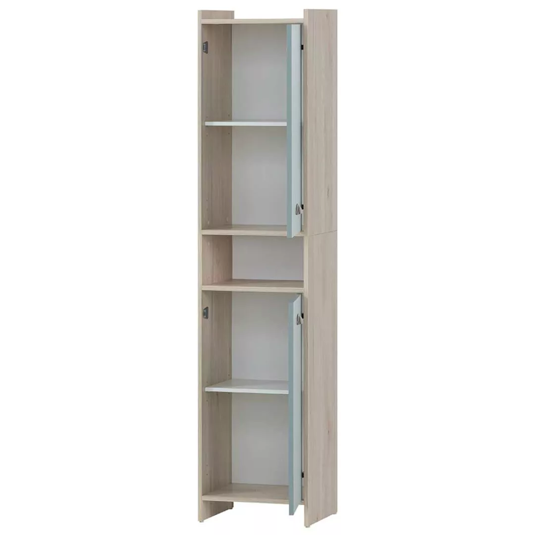 Badseitenschrank modern in Hellblau und Eiche hell 177 cm hoch günstig online kaufen