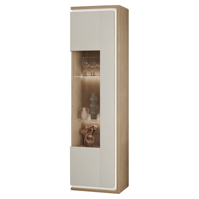 Lomadox Vitrine DRACHTEN-83 Vitrinenschrank Eiche kaschmir Modern 201cm hoc günstig online kaufen