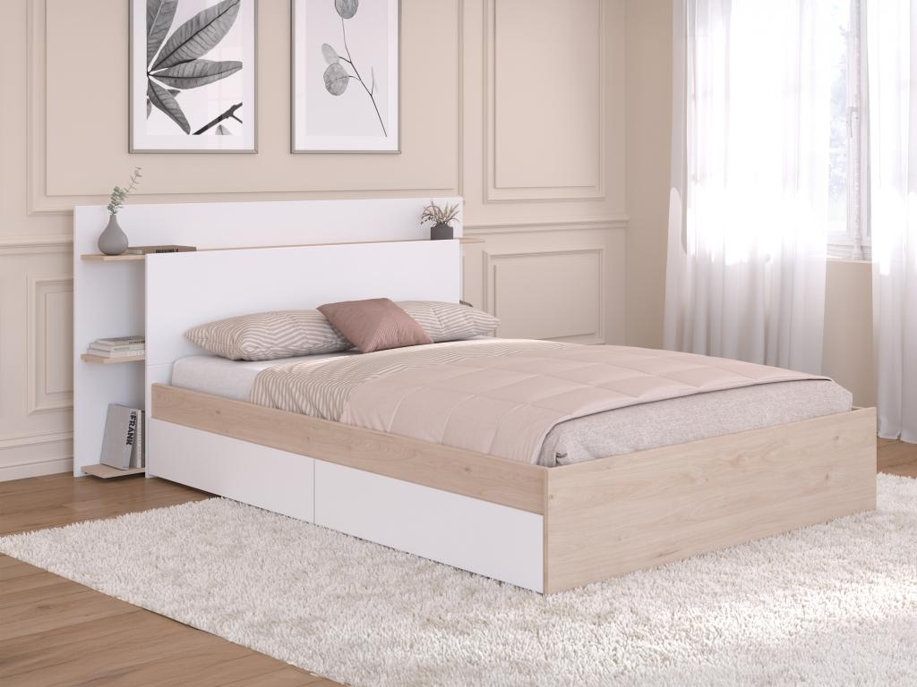 Bett mit 4 Schubladen - 140 x 190/200 cm - Holzfarben & Weiß - TILONIDE günstig online kaufen