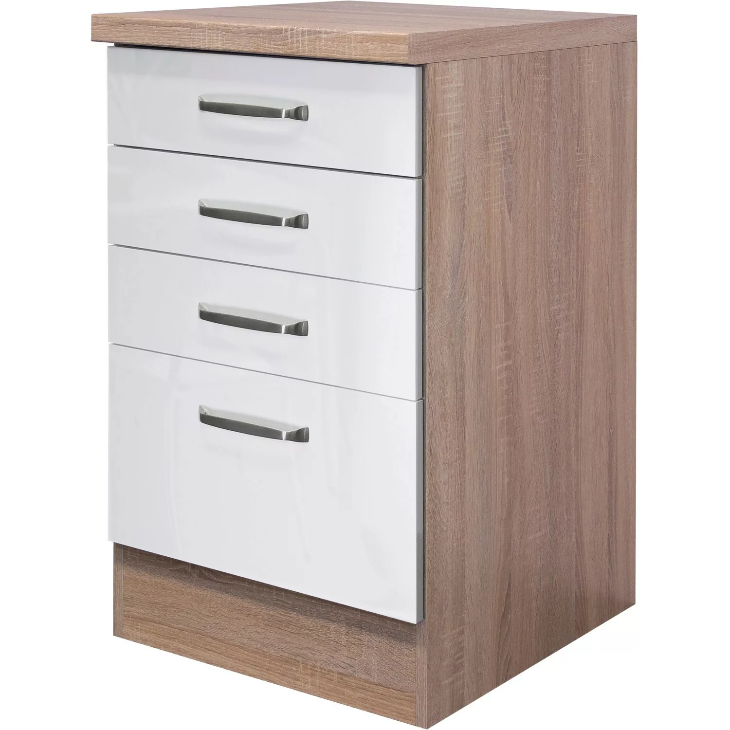 Flex-Well Exclusiv Schubkastenschrank Valero 50 cm Hochglanz Weiß-Sonoma Ei günstig online kaufen