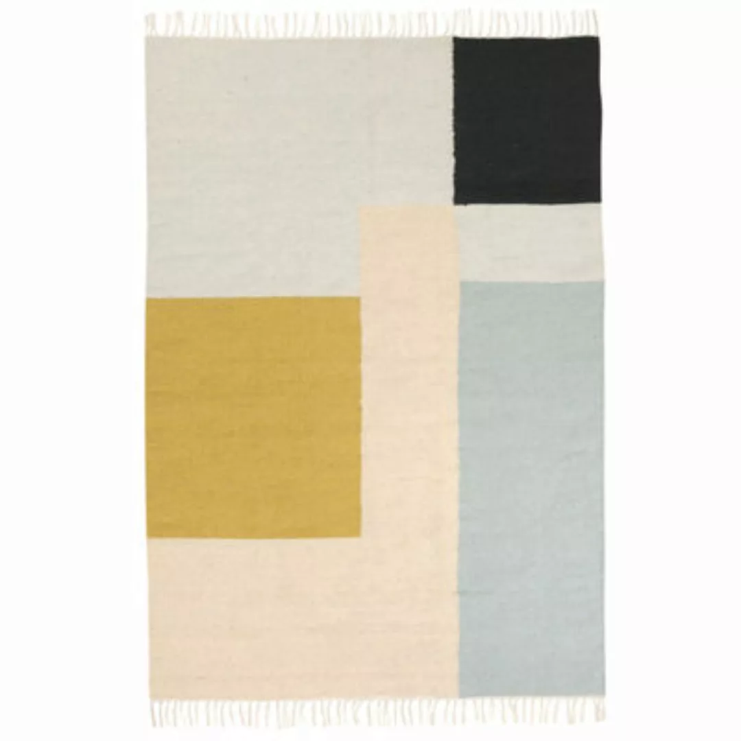 ferm LIVING - Kelim Squares Teppich 200x140cm - rosa/grau/gelb/blau/schwarz günstig online kaufen