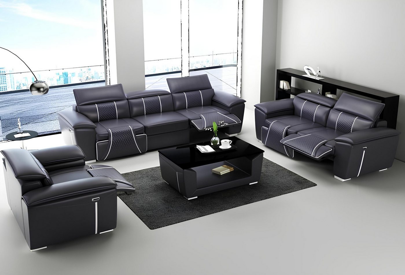 JVmoebel Sofa Sofagarnitur Couch Polster Sofa 3+3 Komplett Set Design Leder günstig online kaufen