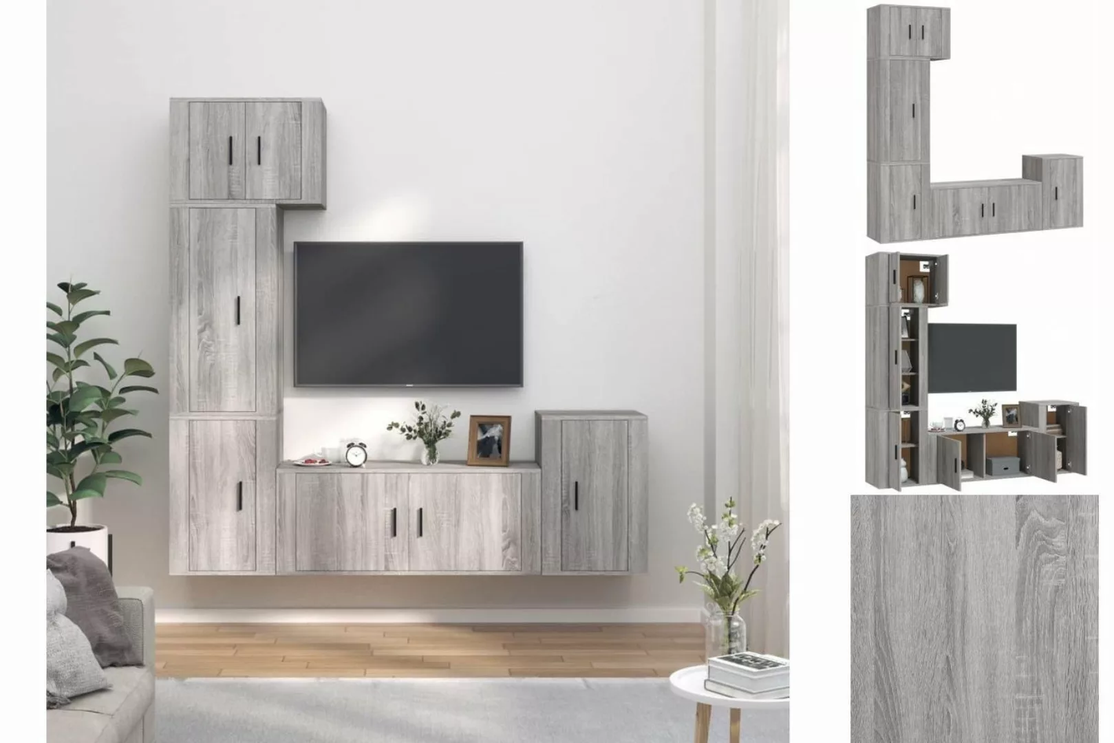 vidaXL TV-Schrank 5-tlg TV-Schrank-Set Grau Sonoma Spanplatte TV-Lowboard F günstig online kaufen