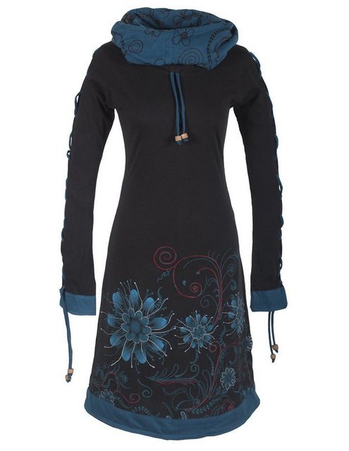 Vishes Midikleid Bedrucktes Blumen Kleid mit Schalkragen - Schnüren Ethno, günstig online kaufen