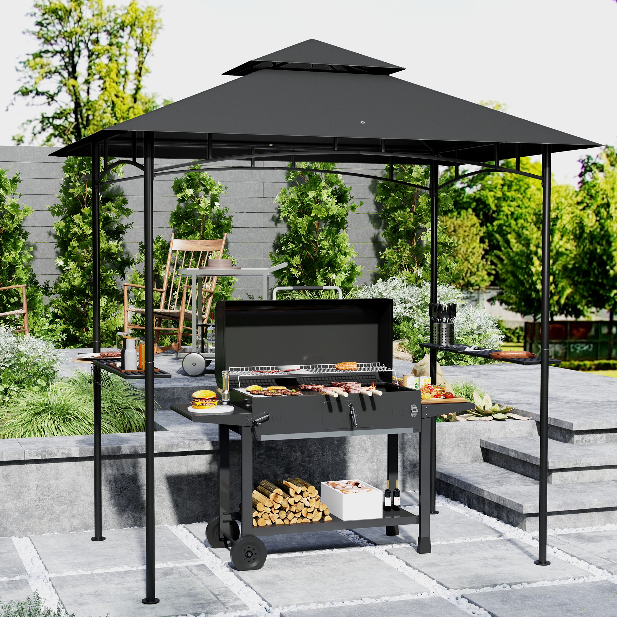 Outsunny Grillpavillon mit LED 240 x 150 x 258 cm wasserabweisend flammhemm günstig online kaufen