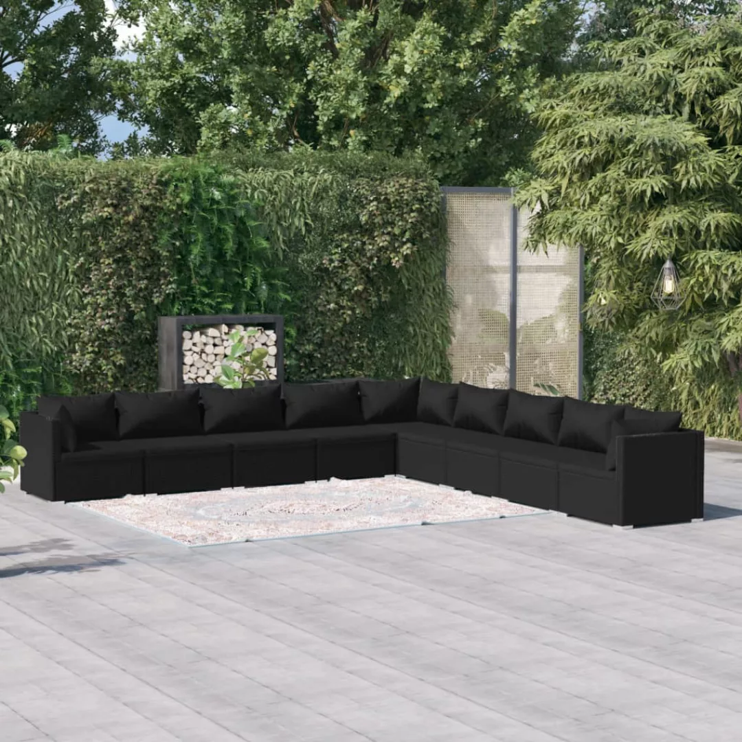 Vidaxl 9-tlg. Garten-lounge-set Mit Kissen Poly Rattan Schwarz günstig online kaufen