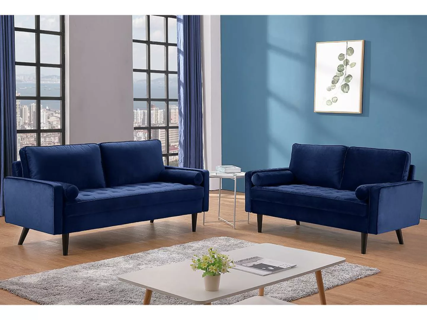 Sofa 2-Sitzer - Samt - Dunkelblau - FLEUET günstig online kaufen