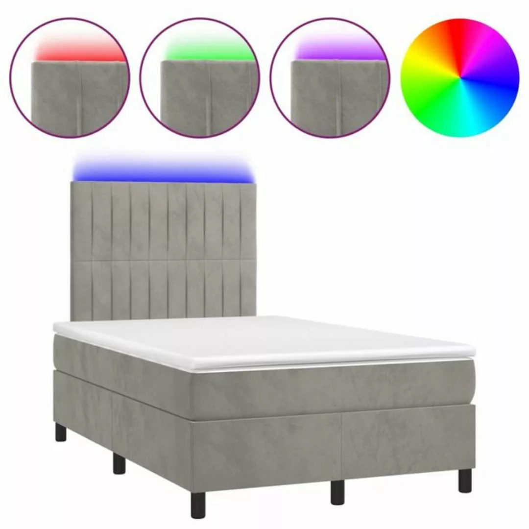 vidaXL Boxspringbett Boxspringbett mit Matratze LED Hellgrau 120x200 cm Sam günstig online kaufen