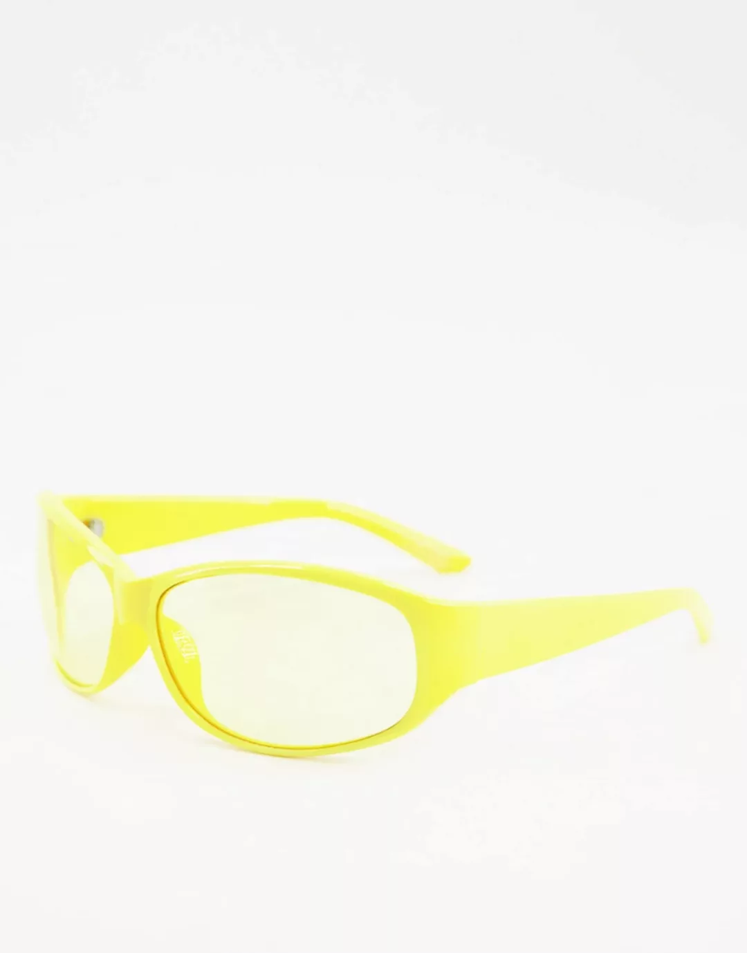 ASOS DESIGN – Anliegende Sonnenbrille im Stil der 90er in Gelb mit Gläsern günstig online kaufen