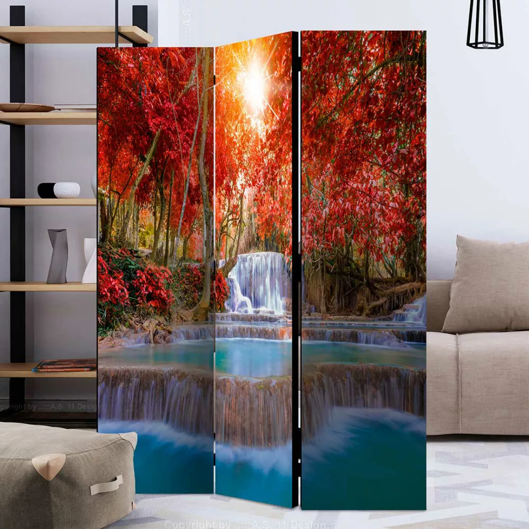 Bunter Paravent mit Wasserlandschaft Motiv Leinwand Füllung günstig online kaufen