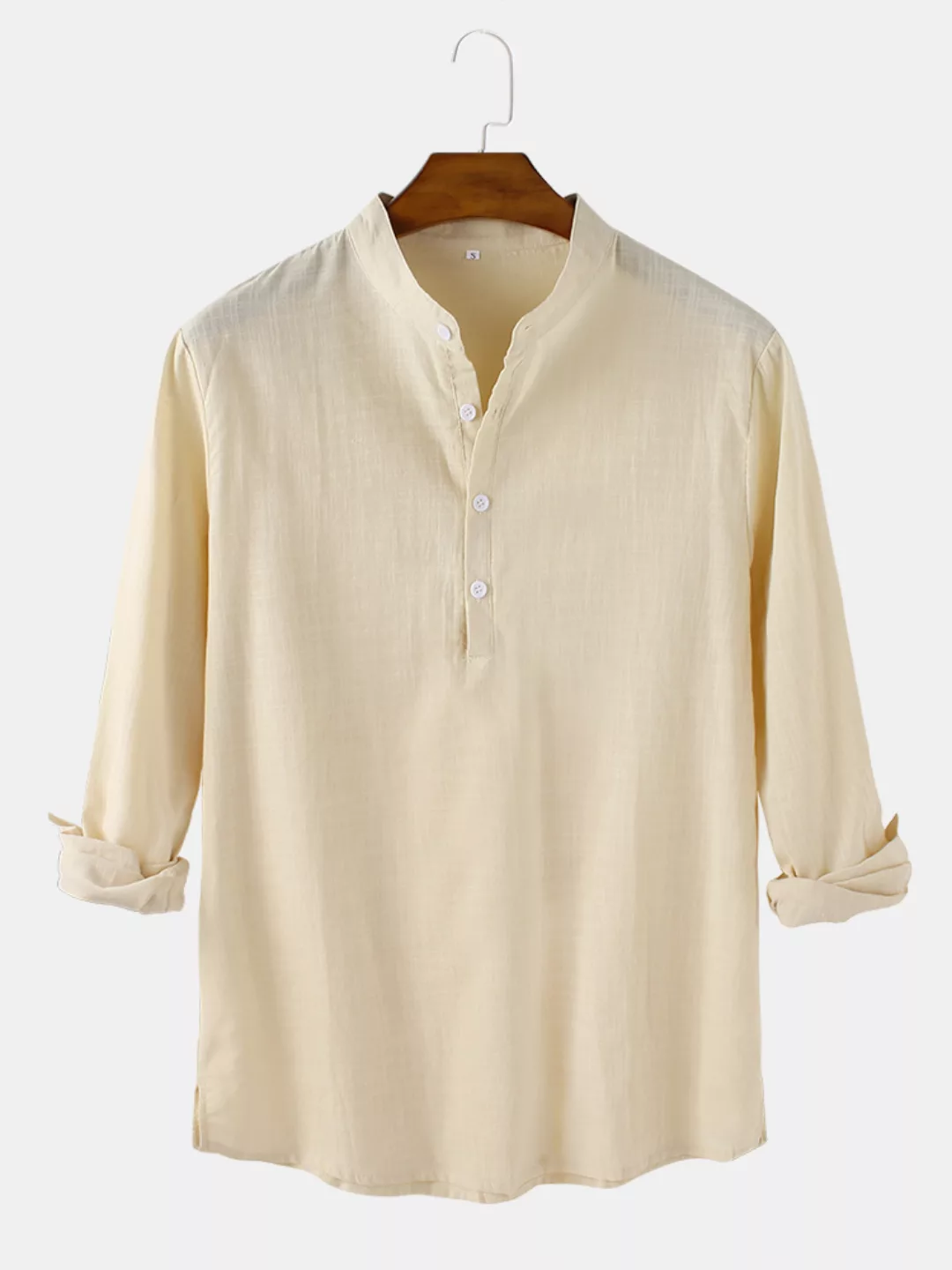 Herren einfarbige Baumwolle Leinen Casual Langarm Henley Shirts mit geteilt günstig online kaufen