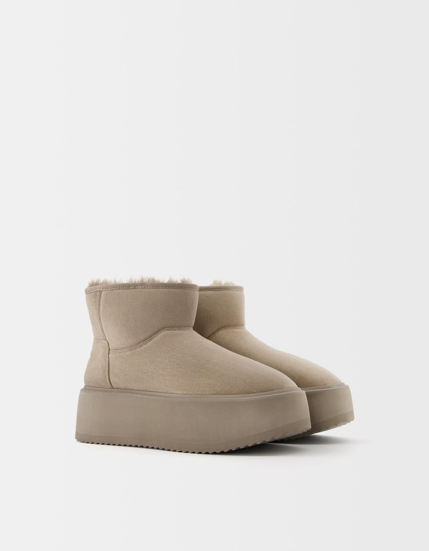 Bershka Plateau-Stiefeletten Mit Fellfutter Damen 41 Taupe günstig online kaufen