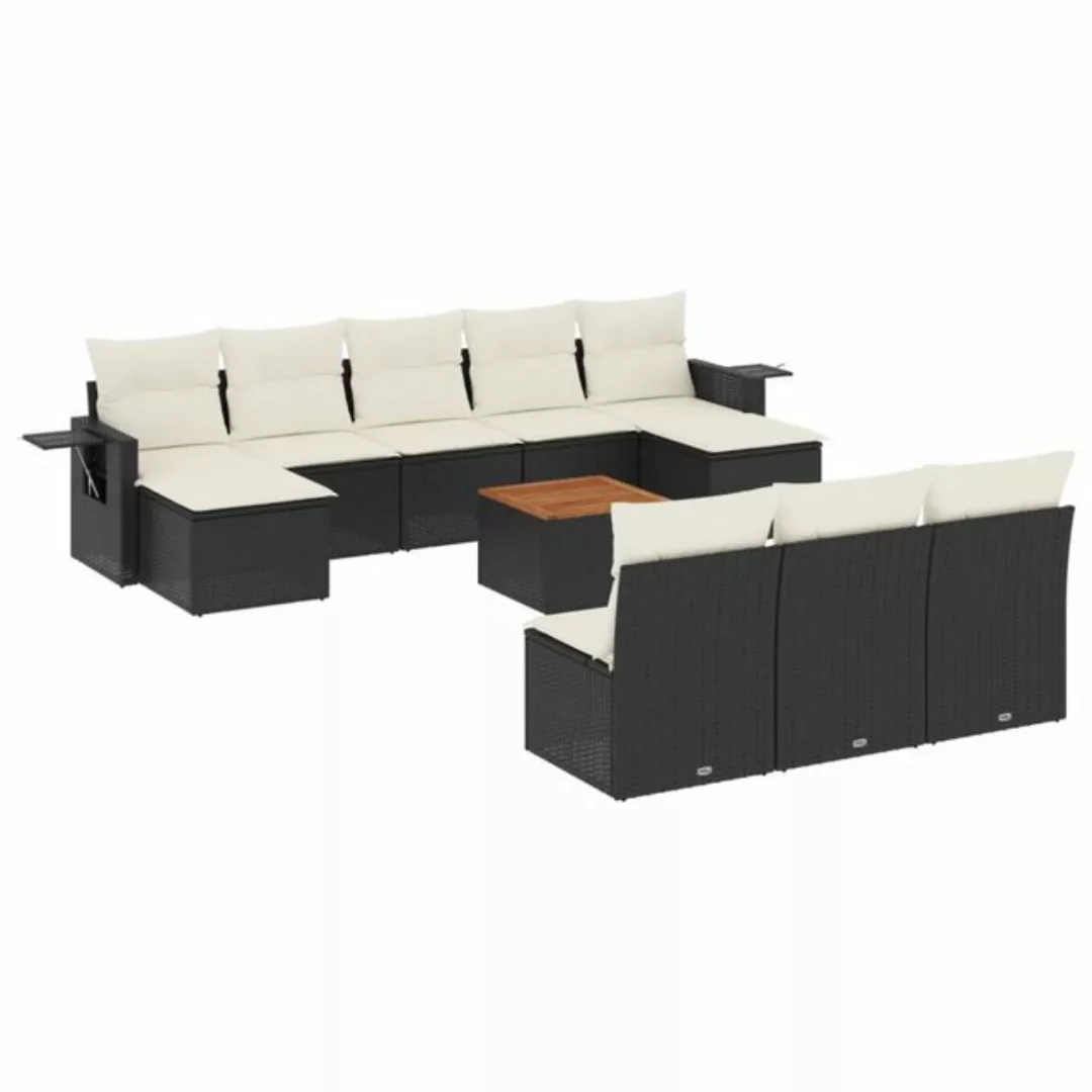 vidaXL Sofaelement 11-tlg. Garten-Sofagarnitur mit Kissen Schwarz Poly Ratt günstig online kaufen