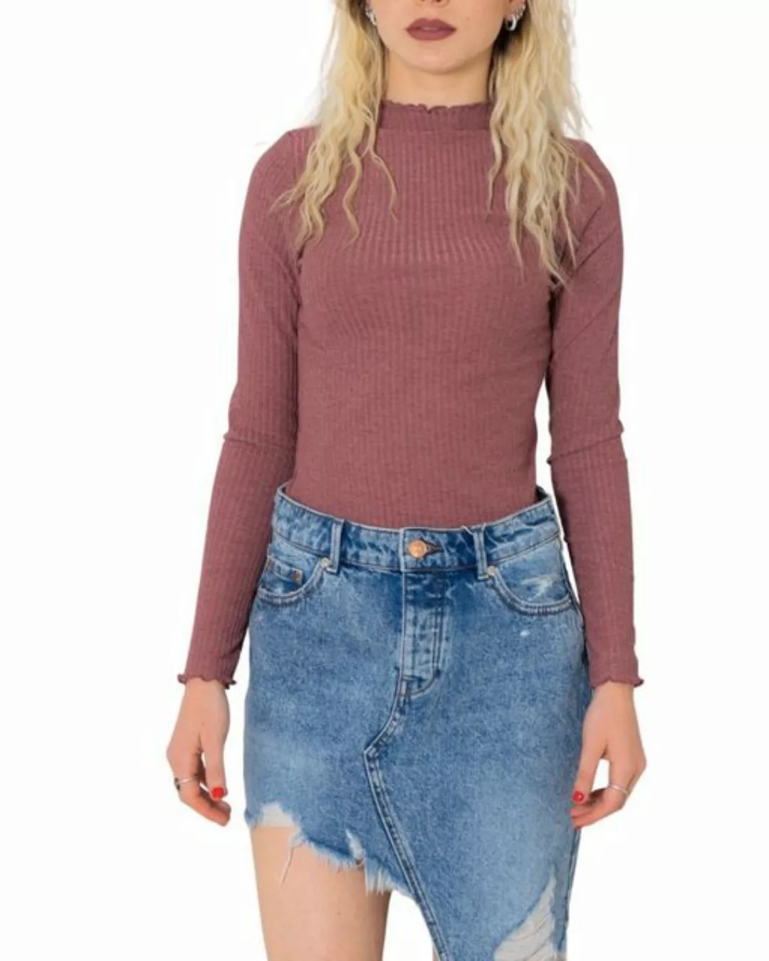 Only Emma High Neck Langarm-t-shirt XL Rose Brown / Detail Melange günstig online kaufen