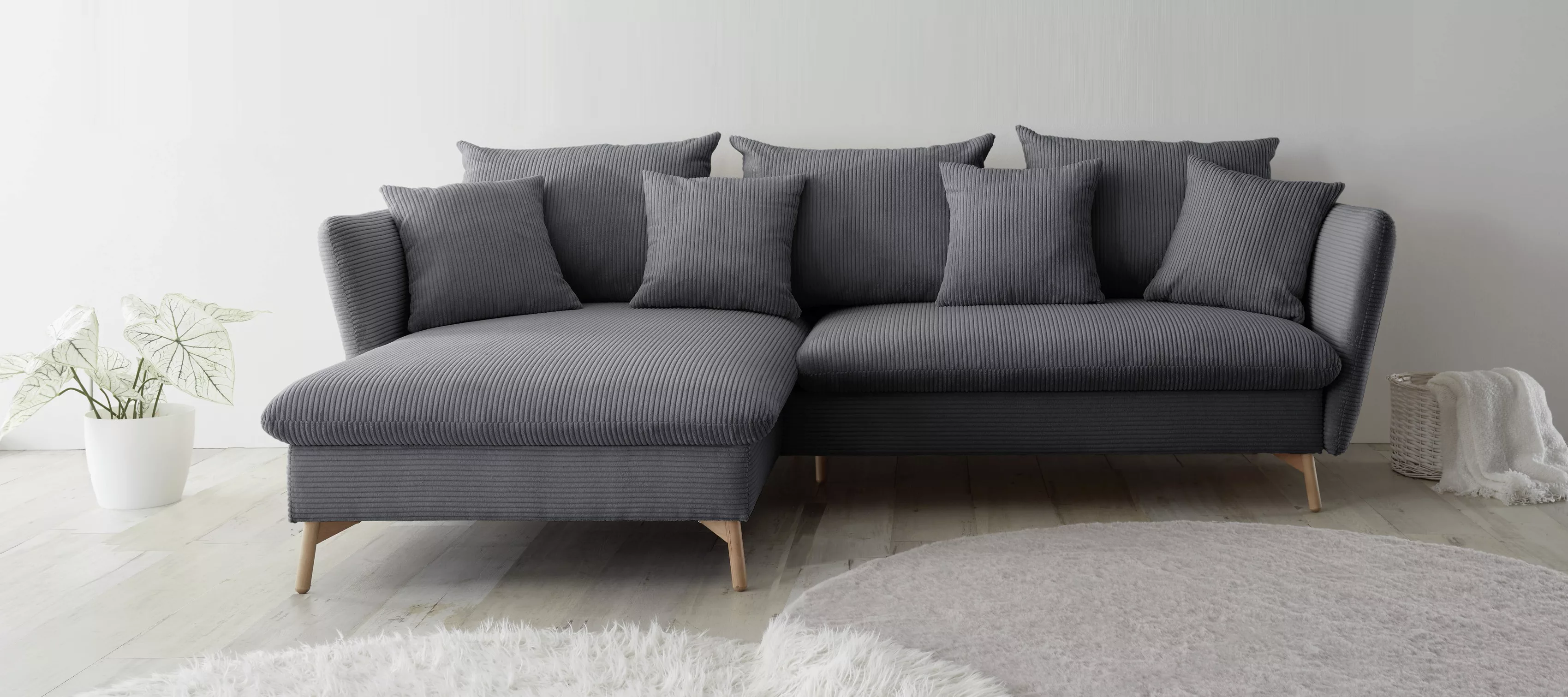 andas Ecksofa "MERLE, 258 cm, L-Form, traumhafter Cord,", mit Bettfunktion günstig online kaufen