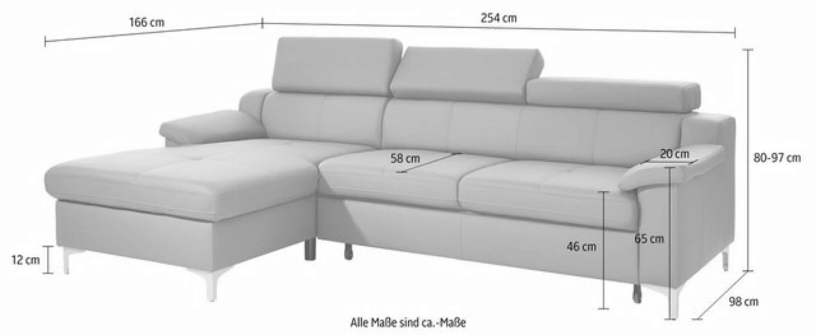 exxpo - sofa fashion Ecksofa Florenz, mit Kopfteilverstellung, L-Form günstig online kaufen