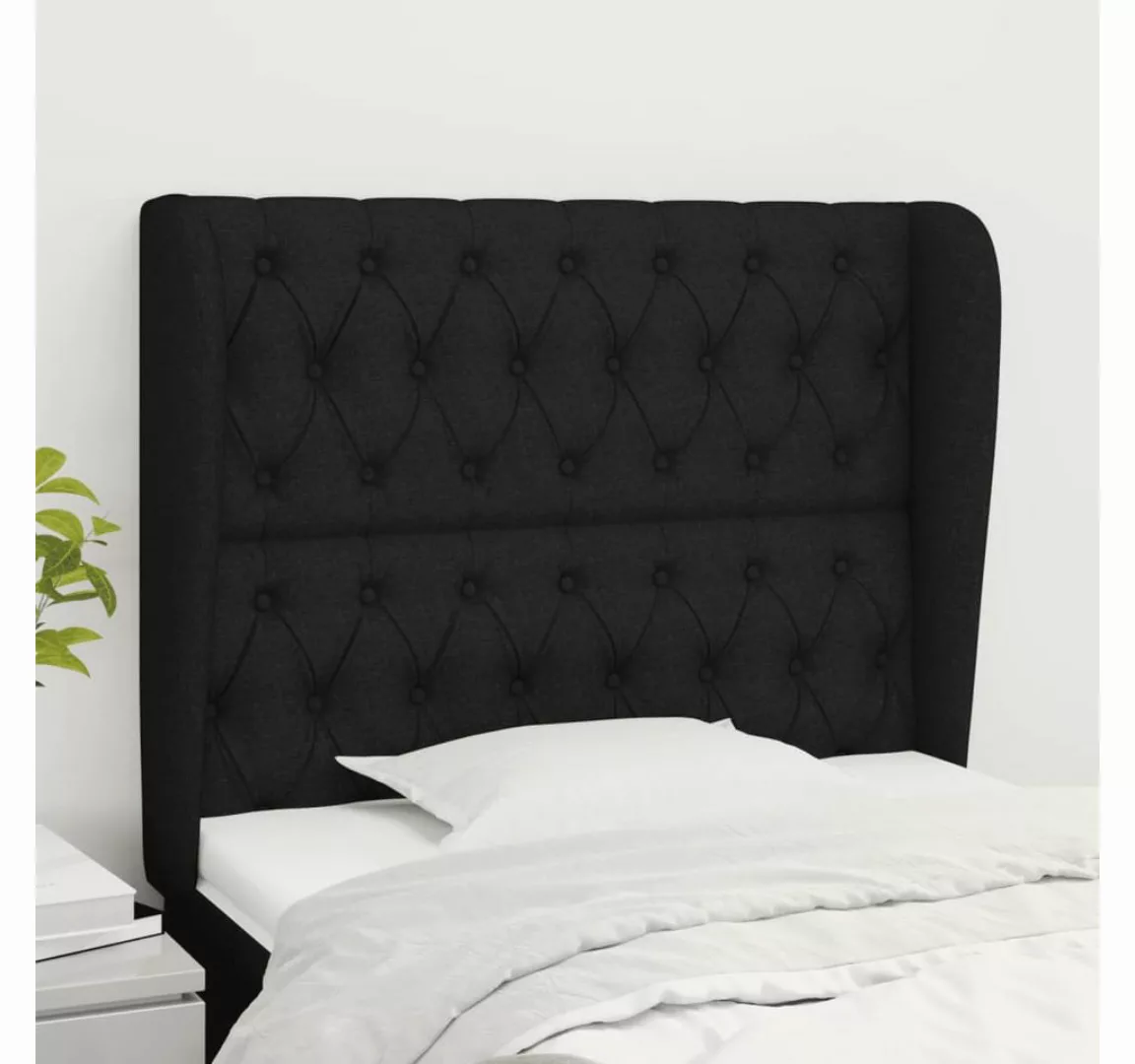 vidaXL Bett, Kopfteil mit Ohren Schwarz 103x23x118/128 cm Stoff günstig online kaufen