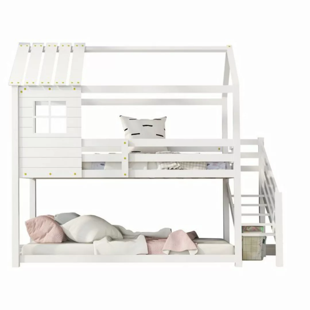 Flieks Etagenbett, Hochbett mit Treppe Hausbett Kinderbett Kiefer 90x200cm günstig online kaufen