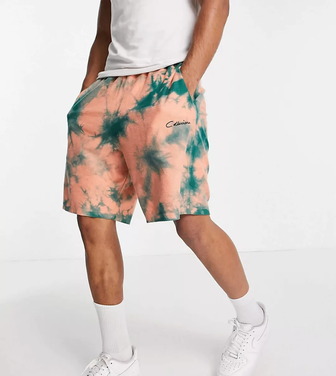 COLLUSION – Oversize-Shorts in Koralle mit Batikmuster, Kombiteil-Orange günstig online kaufen