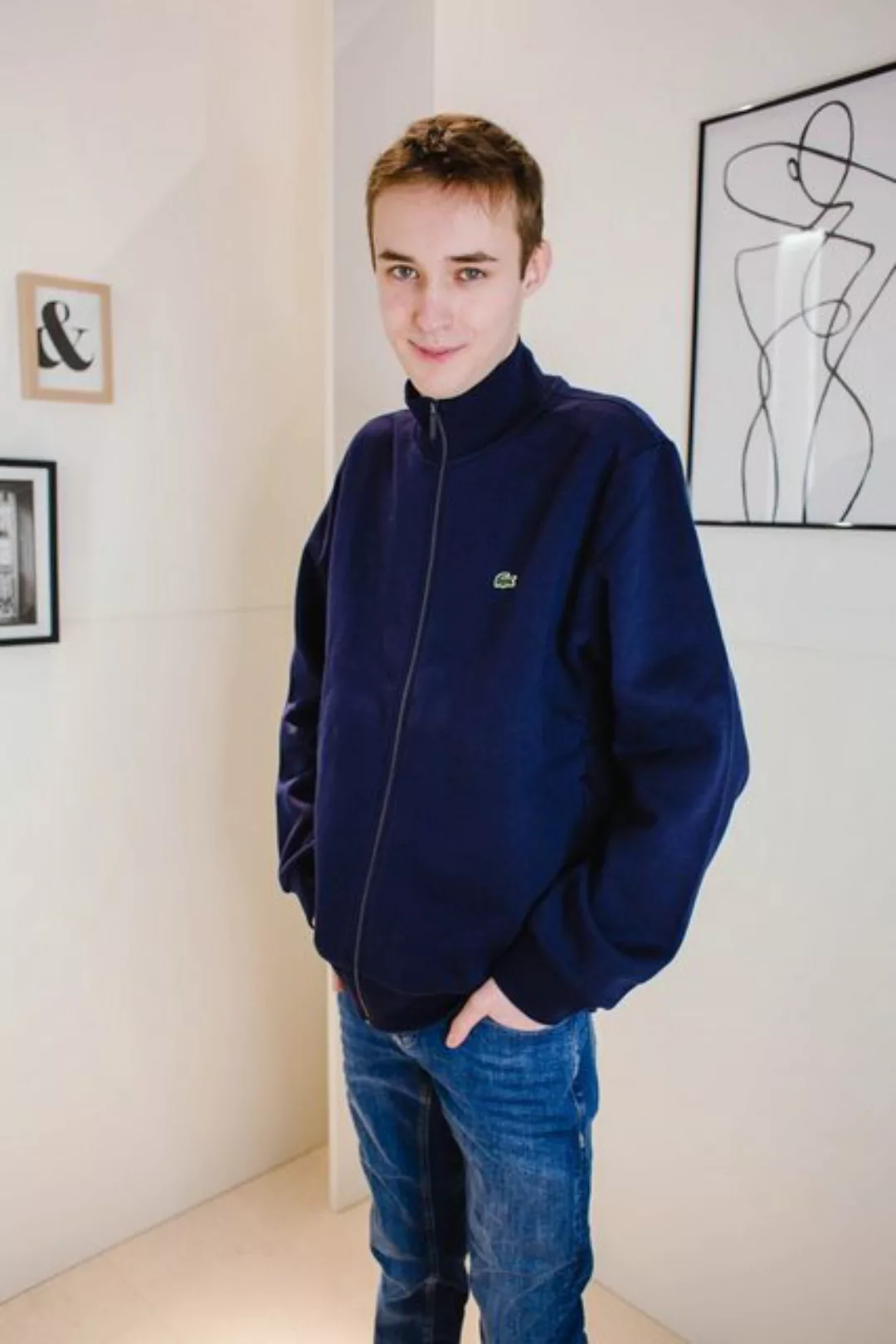 Lacoste Strickjacke Full Zip Dunkelblau - Größe M günstig online kaufen