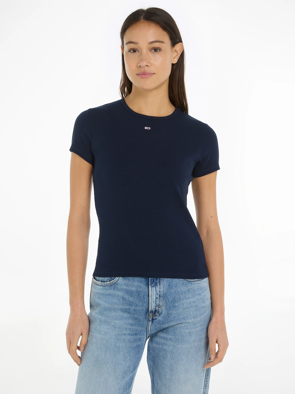 Tommy Jeans Kurzarmshirt "TJW SLIM ESSENTIAL RIB SS EXT", in gerippter Stru günstig online kaufen