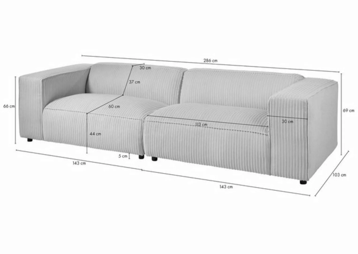 Massivmoebel24 Sofa 3-Sitzer 286x103x69 Cord elfenbein VALENCIA günstig online kaufen