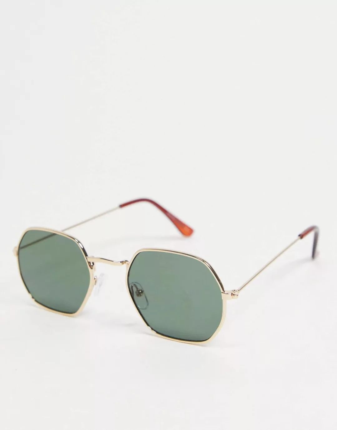 Pull&Bear – Sonnenbrille mit sechseckigem, goldenem Rahmen aus Draht-Goldfa günstig online kaufen