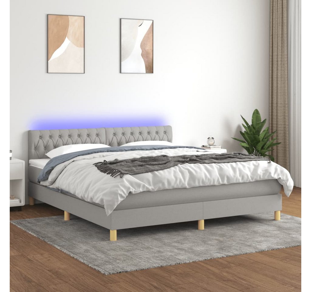 vidaXL Boxspringbett Boxspringbett mit Matratze LED Hellgrau 180x200 cm Sto günstig online kaufen