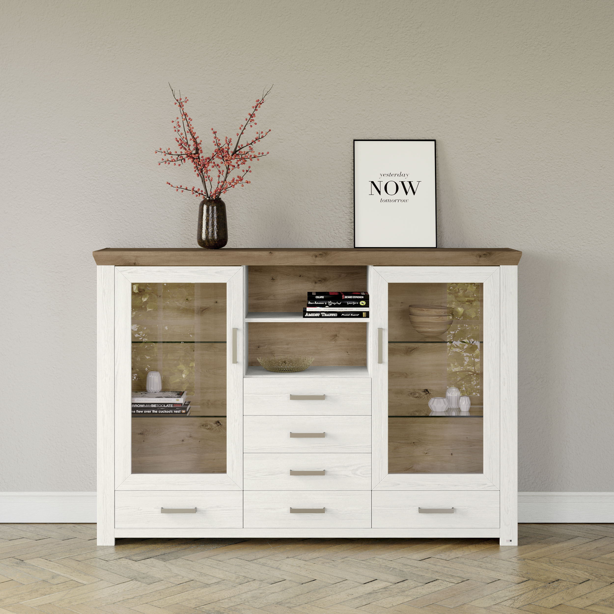 set one by Musterring Highboard "York", Typ 56, mit Glastüren, Beleuchtung günstig online kaufen