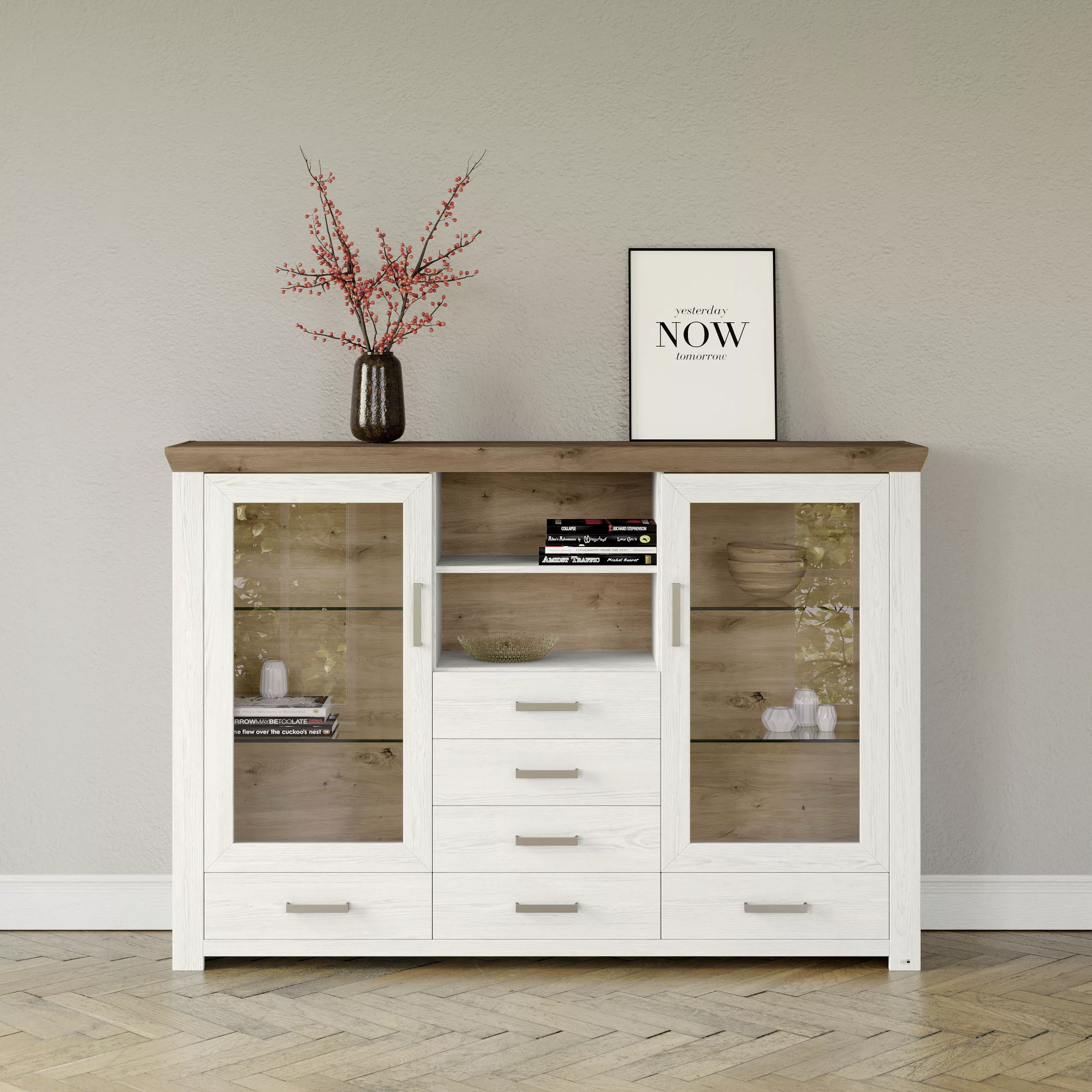 set one by Musterring Highboard "York", Typ 56, mit Glastüren, Beleuchtung günstig online kaufen