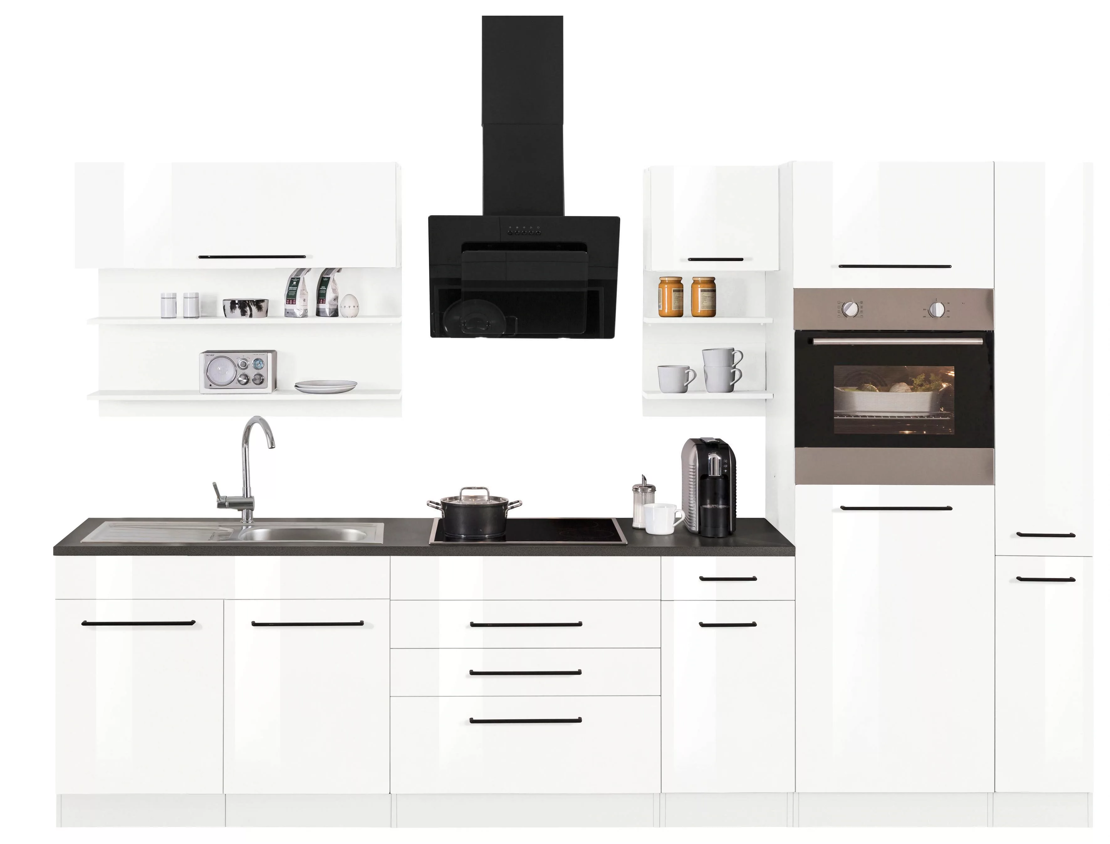 HELD MÖBEL Küchenzeile "Tulsa", mit E-Geräten, Breite 320 cm, schwarze Meta günstig online kaufen