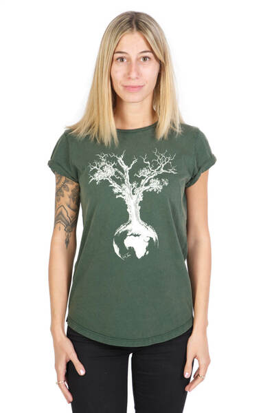 Shirt Aus Biobaumwolle Fairwear Für Damen "Weltenbaum" In Washed Green günstig online kaufen