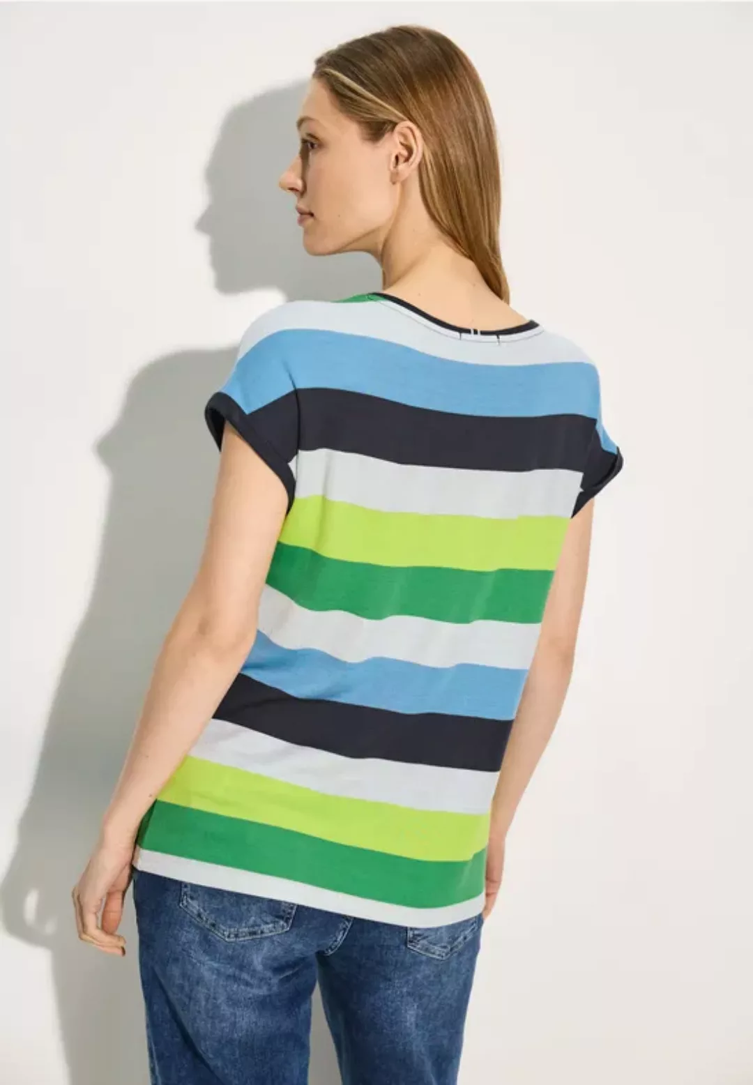 Cecil T-Shirt bold stripe with lurex Shirt, dark petrol blue günstig online kaufen