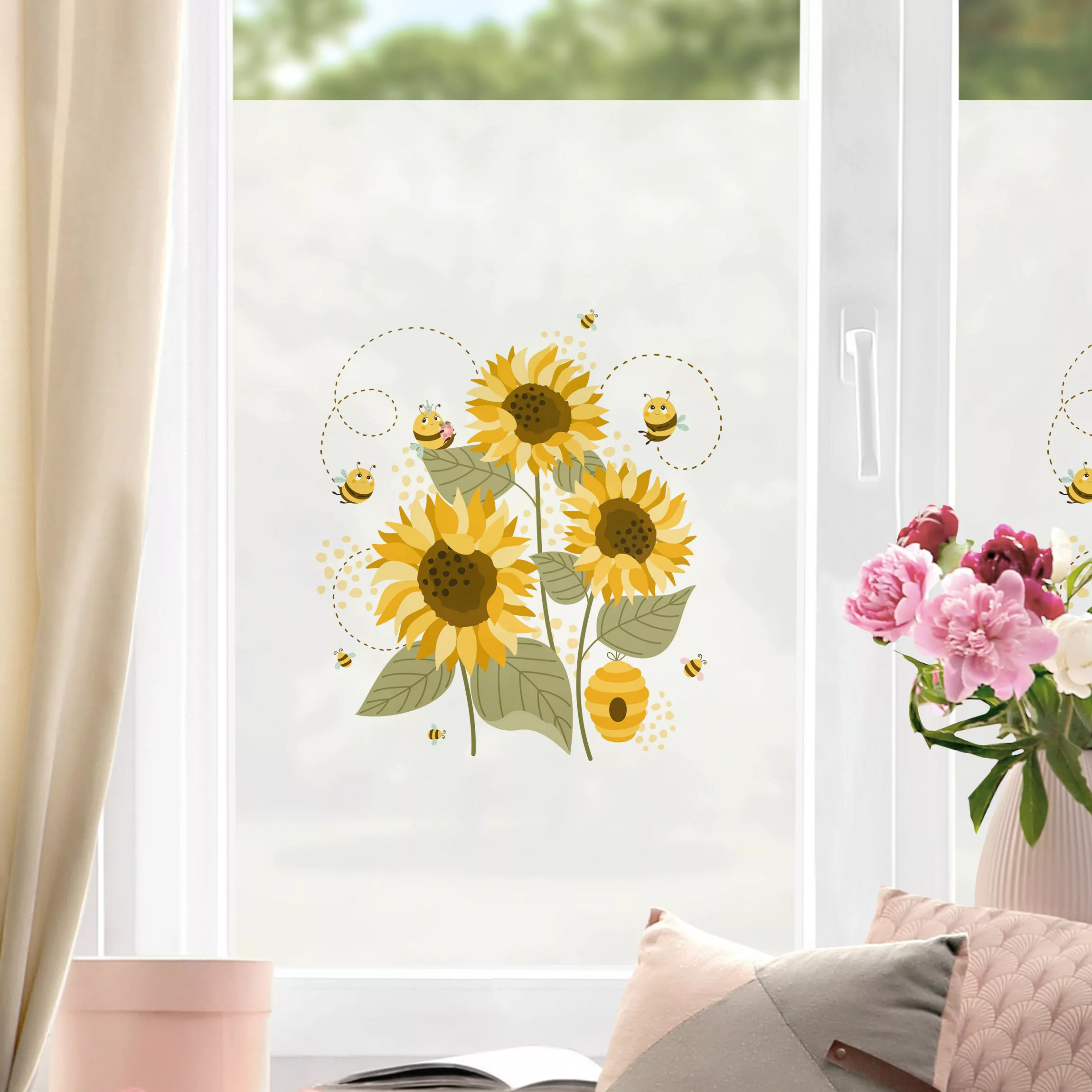 Fensterfolie Honigbienen auf Sonnenblumen günstig online kaufen