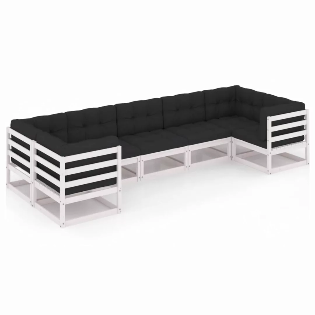 7-tlg. Garten-lounge-set Mit Kissen Weiß Kiefer Massivholz günstig online kaufen