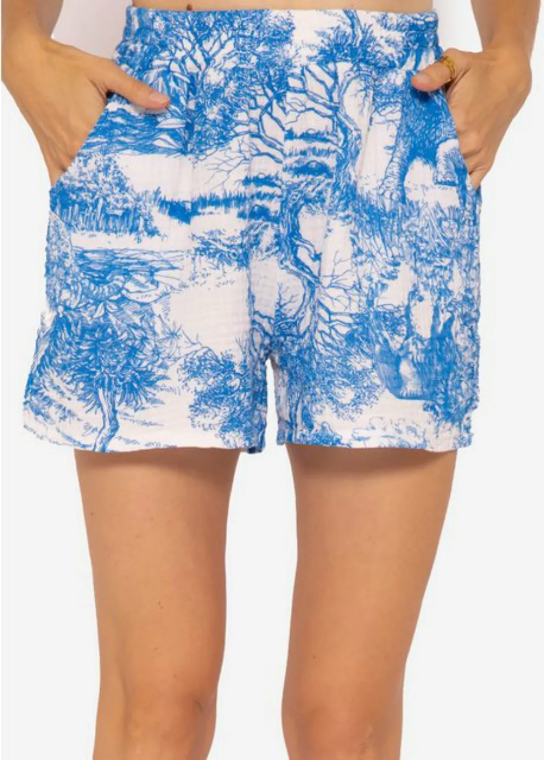 SASSYCLASSY Shorts Musselin Sommer Hose Damen Kurz mit Motiv 100 % Baumwoll günstig online kaufen