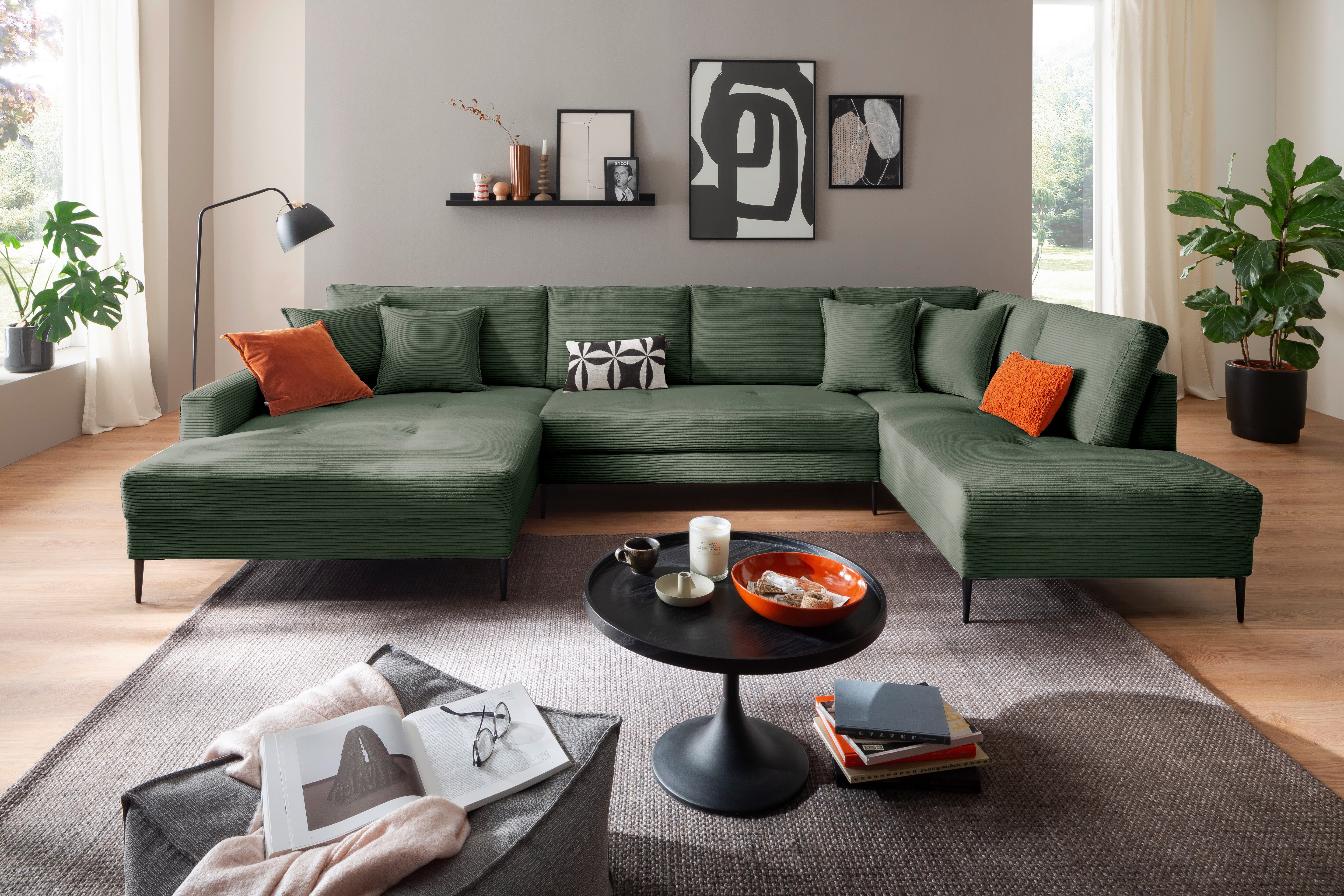 Trends by HG Wohnlandschaft "Summer U-Form", in Cord-Stoff mit Metallfuß günstig online kaufen