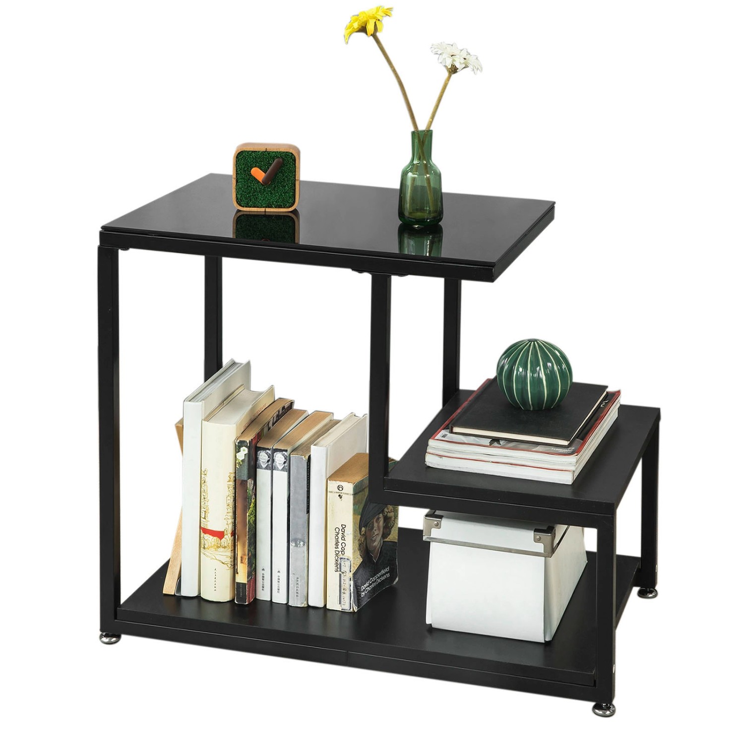 SoBuy Beistelltisch Sofatisch mit Glasplatte und 3 Ablagen FBT65-SCH günstig online kaufen