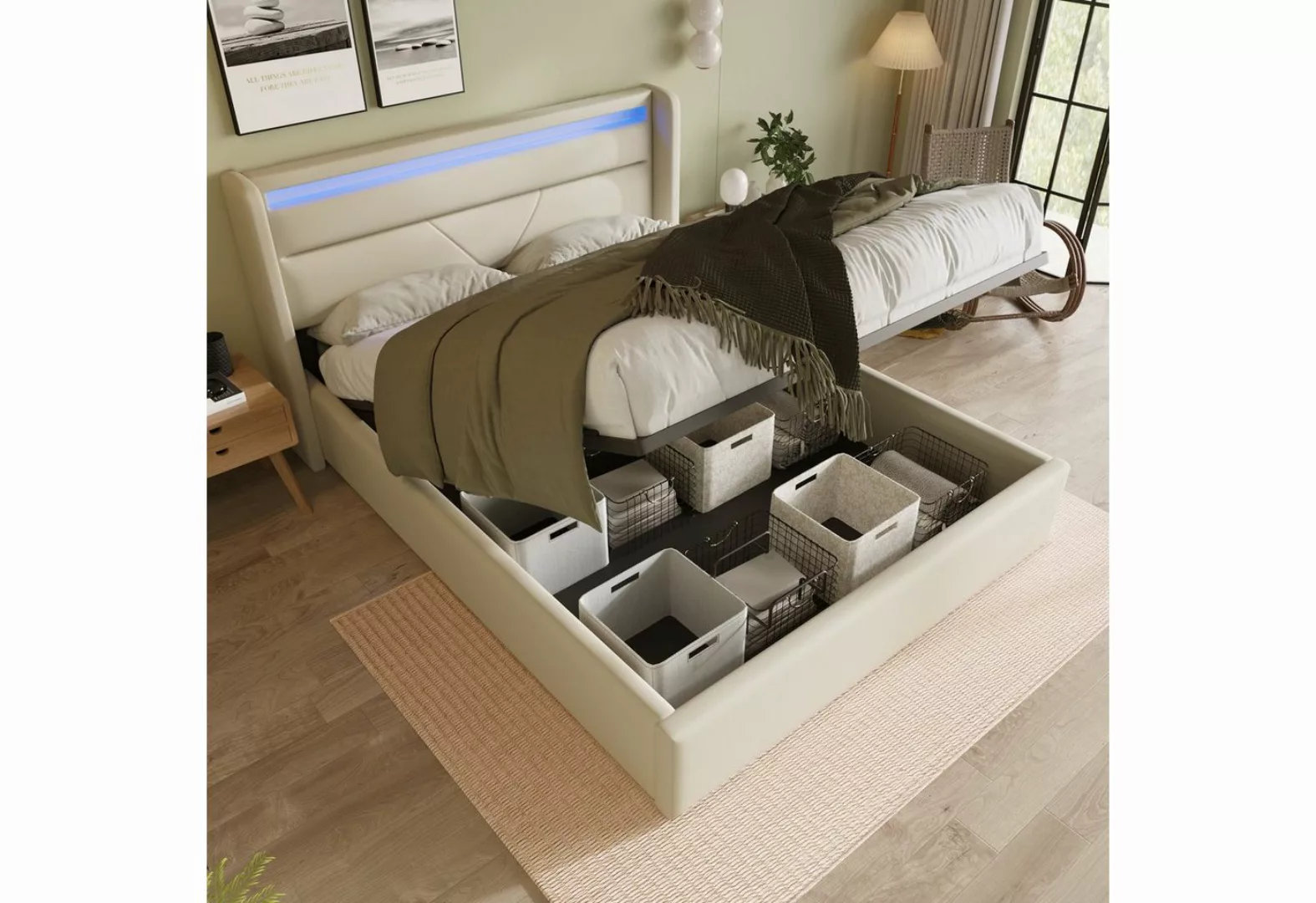 Sweiko Polsterbett, Doppelbett mit LED-Beleuchtung, Kunstleder, 160x200cm günstig online kaufen