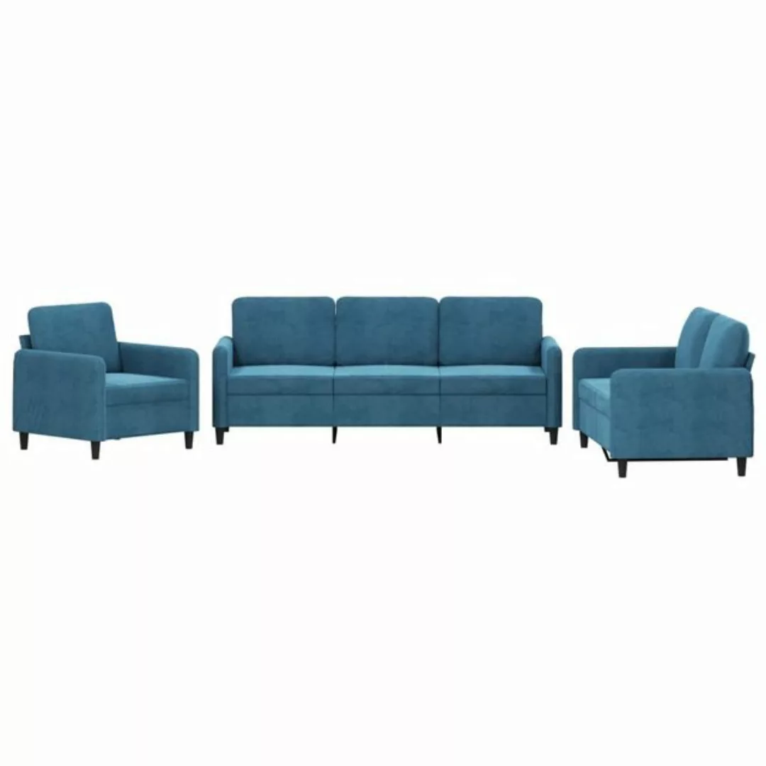 vidaXL Sofa 3-tlg. Sofagarnitur Blau Samt günstig online kaufen