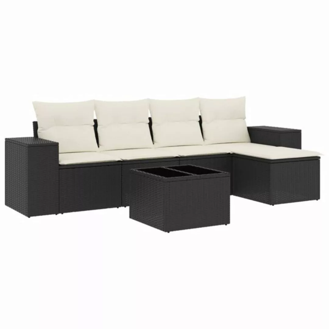 vidaXL Sofaelement 6-tlg. Garten-Sofagarnitur mit Kissen Schwarz Poly Ratta günstig online kaufen